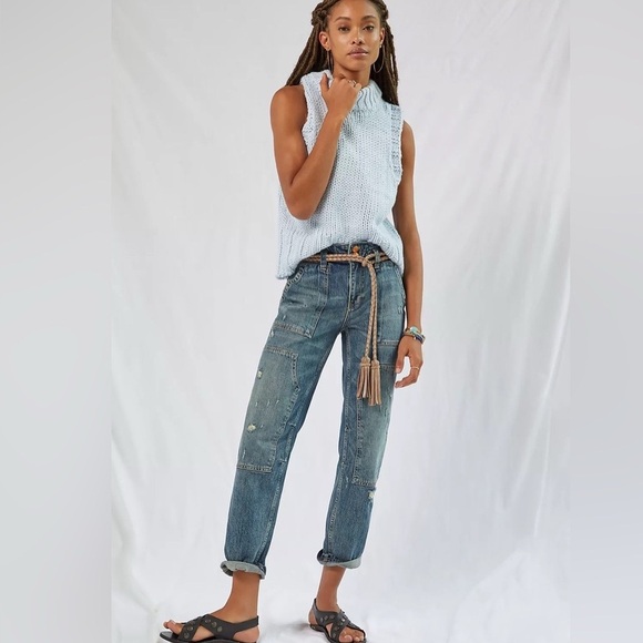 Pilcro The Wanderer Relaxed Jean Denim Double Knee Patch Carpenter Size 26 - Picture 1 of 16